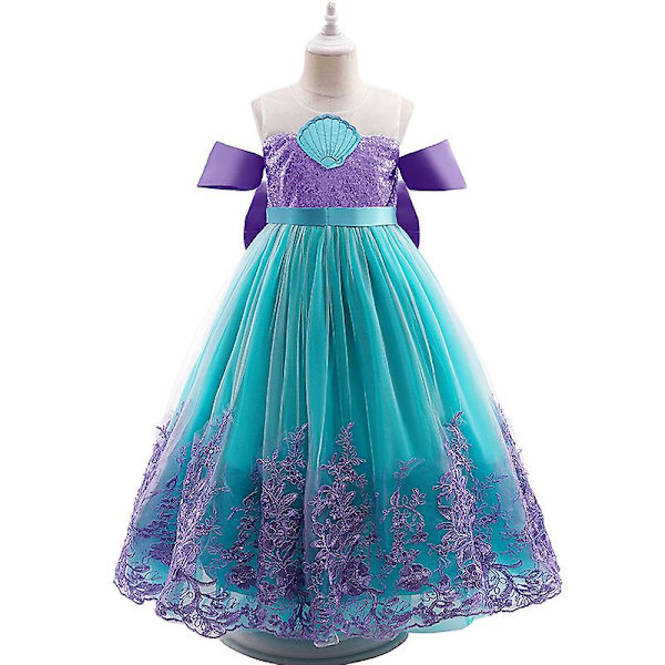 Flickblomma spetsklänning bröllop dop dop dop födelsedagsklänning Pageant Tutu klänning（110cm lila）