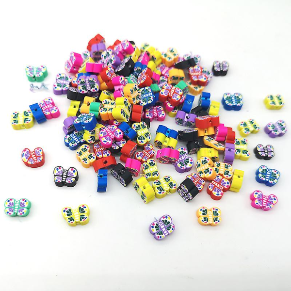 300 st Polymer Clay Beads Handgjorda frukttema Lösa distanspärlor för smyckenstillverkning (fjäril)