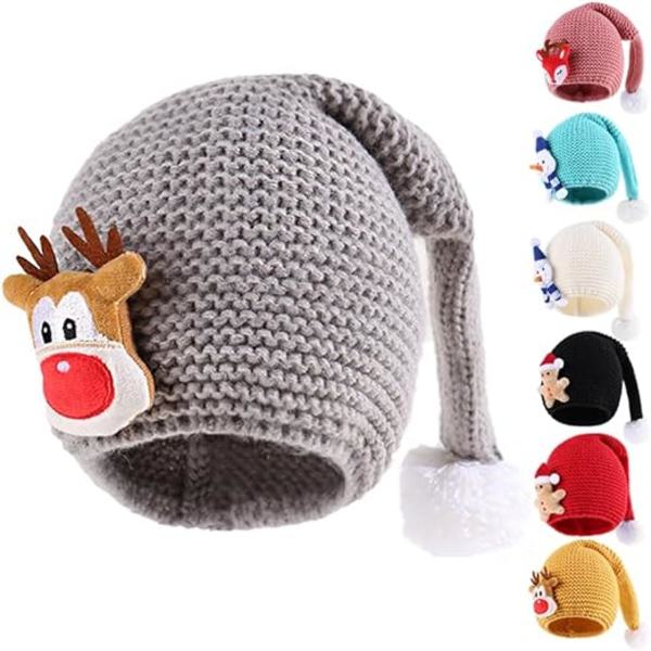 Grå julehatt, baby 1-4 år, vinterhatt, julelon
