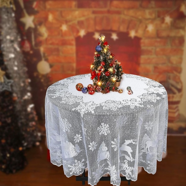 Joulun pitsinen pöytäliina, pyöreä pitsipöytäliina pyöreälle pöydälle 70 tuumaa