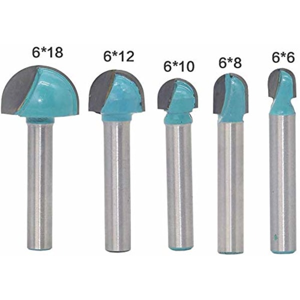 5 stk. 6mm skaft router core box bits CNC rund rillefræsning