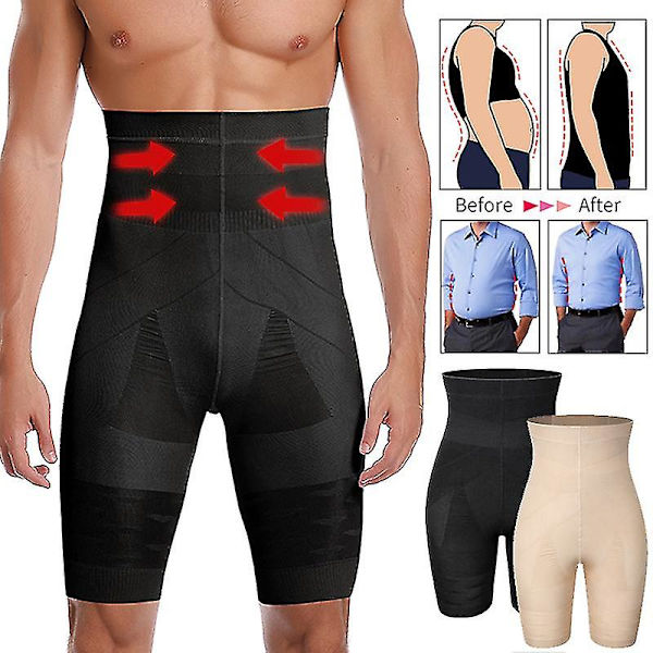 Miesten vartalonmuotoilija Vatsan hallinta Shorts Shapewear Vatsavyö Bokserit Korkeavyötäröinen Hoikentava alusvaatteet Jalka（XL Musta）