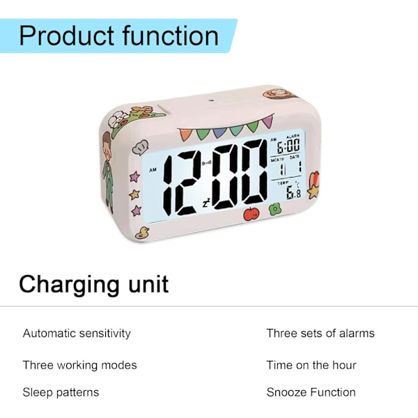 1 st vit digital väckarklocka, LED digital klocka med intelligent