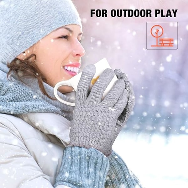 2 par Vinterhandskar med pekskärm för kvinnor, varm fleecefodrad stickad