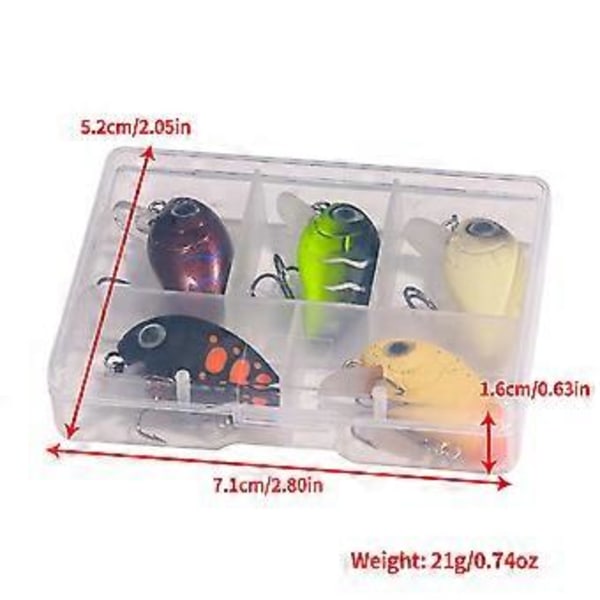 5 st Mjuka Plastbeten Små Wobbler Fiskedrag Konstgjorda Hårda Beten Swimbait Crankbaits med Tackelbox Tålig Set 2 1.5g