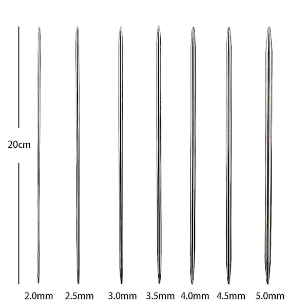 Dobbelt Spidset Strikkepinde Sæt Rustfrit Stål Husholdningsnåle Til Sweatre Og Tørklæder Sæt Af 7 (5 Pr. Sæt) Hvid Lineal
