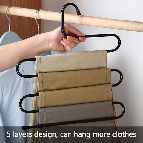 Bukser Bøjle Multi-lag (4 Pak) S-stil Jeans Bukser Bøjle Skab Rustfrit Stål Rack Pladsbesparende Til Slips Tørklæde