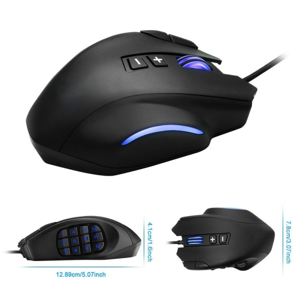 Gaming-mus, 12 programmerbare gaming-knapper, 16400 DPI gaming-mus
