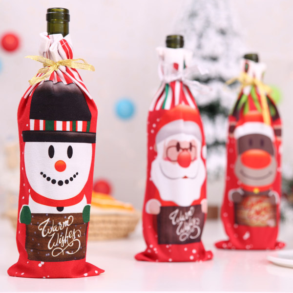 Juldekorationer tryckta vinflaskeset champagne vinflaskeset julmaterial tecknade vinset