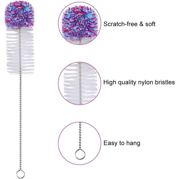3 st glasflaskborste lång flaskrengörare babyflasktvätt f