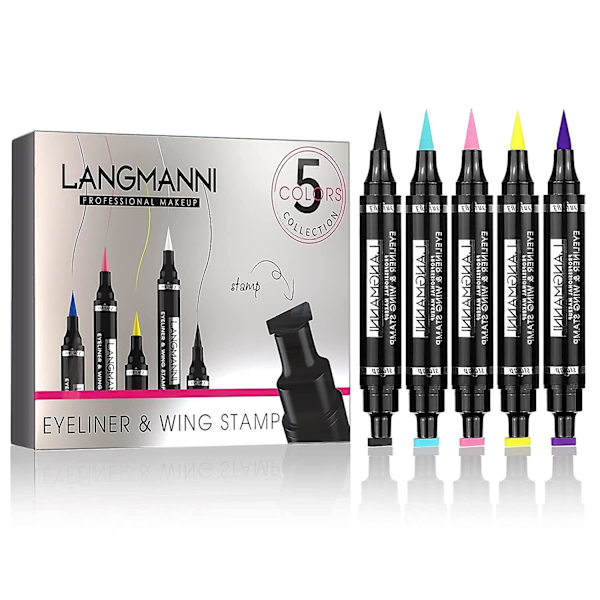 Eyeliner-stämpel, dubbelsidig vattentät flytande eyeliner-penna, 5-färgad vinge eyeliner-stämplar set, för alla ögonformer vinge eyeliner-stämpel, perfekt vinge