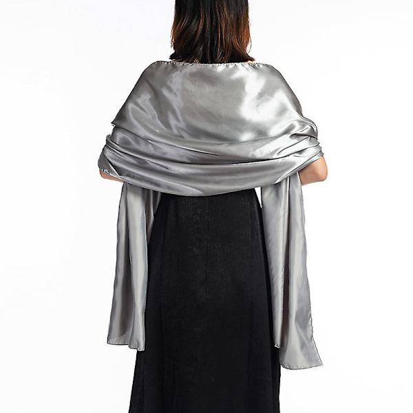Dambröllops-sjal och omslag i enfärgad elegant lång brudscarf för festkläder i silver