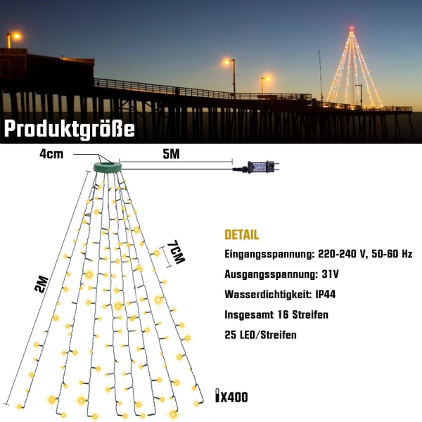 Joulukuusen koristeet 400 LED joulukuusen valoverkko valoverho keijut valot valaistus, 25 LED * 16 nauhaa, 8 tilaa, 31 V turvallinen jännite, ajastin