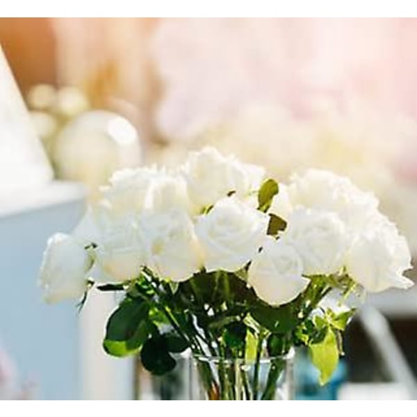 Konstgjorda rosor blommor 20st Vivid simulering rosor, eleganta vita konstblommor