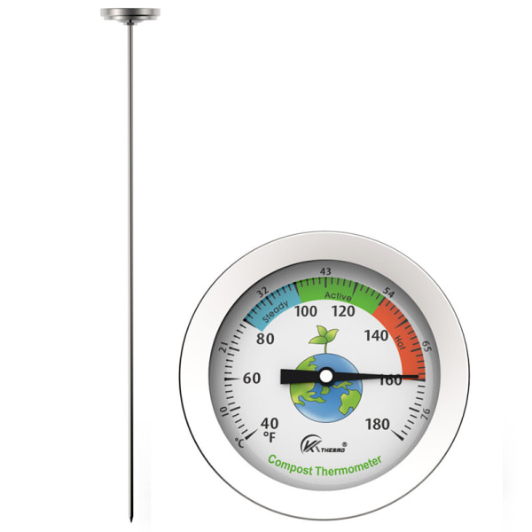 Compost Thermometer - Stainless Steel Dial Thermometer for Home a