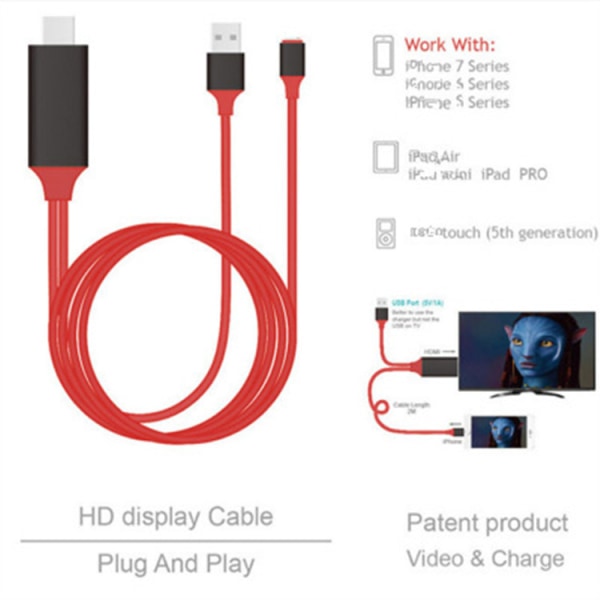 Häll apple lightning à hdmi hd kabel identique à l’écran téléphone portable à la tv écran de projection câble 1080P