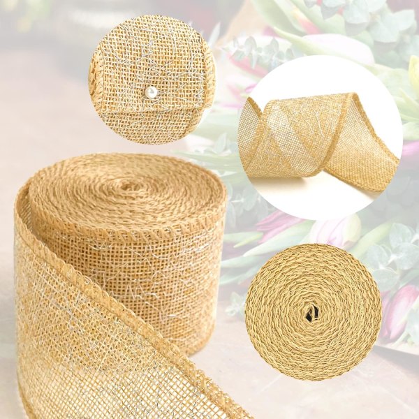 Naturlig Burlap Bånd, 2 Ruller Jute Bånd, Vintage Gavebånd,