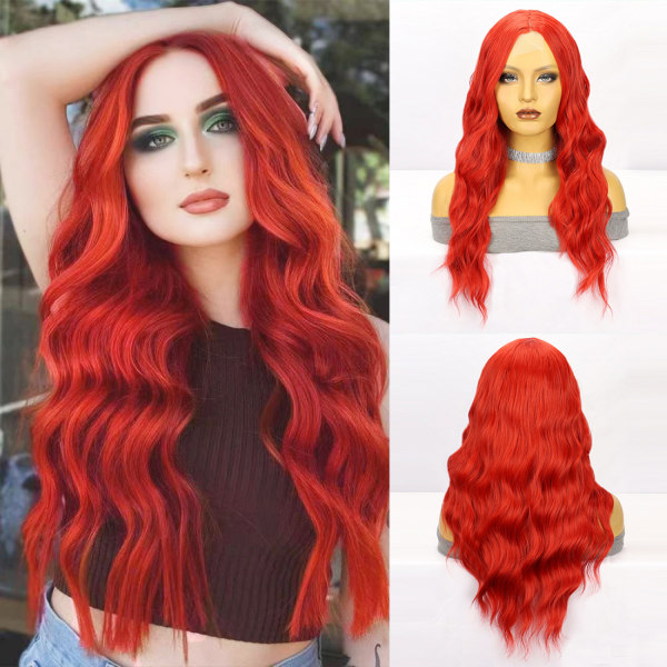 Röd vågig peruk för kvinnor