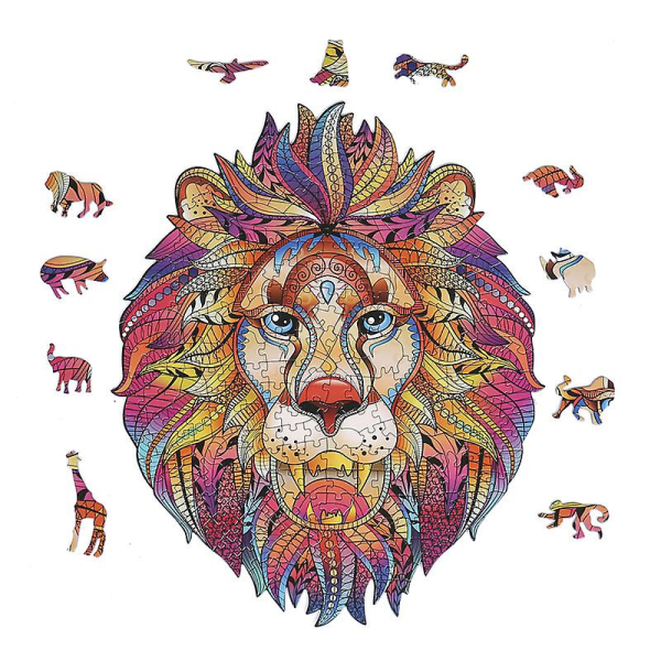 Träpussel Lion 3d pussel Unik djurform pusselbitar Djur träpussel lejon
