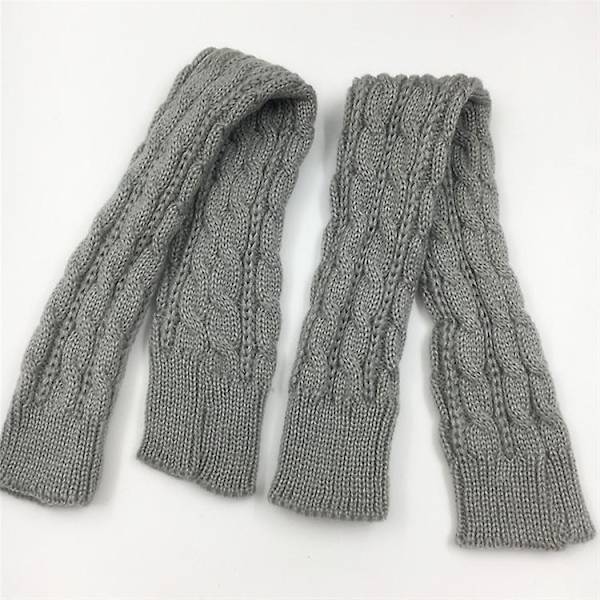 Womens Knitted Arm Warmers Extra Long Fingerless Stretch Gloves Sleeves Mittens（Grå）