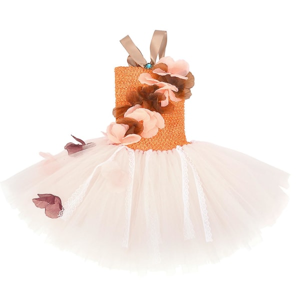 Princess Tutu Moana Pocahontas Kjole Blomsterpige Kjole Tulle Kjoler Cosplay Kostume（M(3-4Y) Orange）