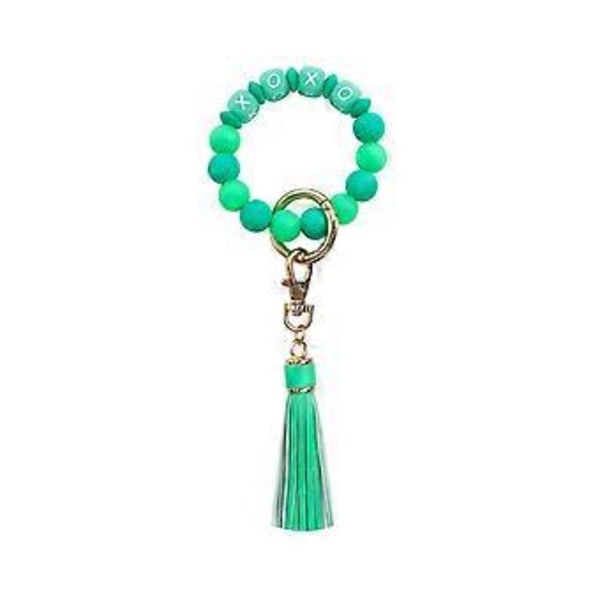 Armbandsnyckelring Armband Bangle för Nyckelring Kedjearmband med Fluorescerande Silikonpärla Läderpärla Nyckelring för W Grön Green