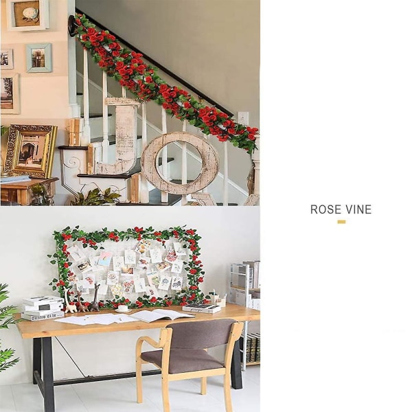 2 Pakke Kunstige Rosenranke Blomsterplanter, 2,2 meter lange Roserøde Kunstige Blomsterhængende Rosenguirlander Til Hjem Hotel