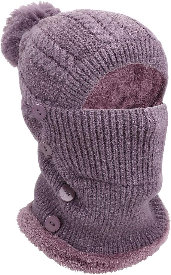 Vinter Varma Stickade Mössa & Halsvärmare Set, Flexibel Stickad Mössa