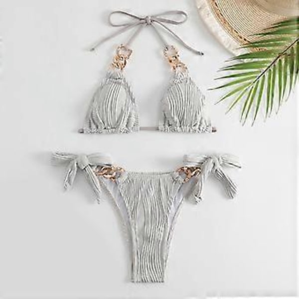 Dam Triangle Bikini Set Högt Skurna Knytsidor 2-delad Baddräkt String Halter Bikini Baddräkter Tachibana S Tachibana S