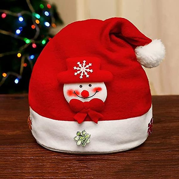 Julehatt, myke tegneserienissehatter, julelue, nisselue for voksne Jule snømannhatt med lysende klistremerke
