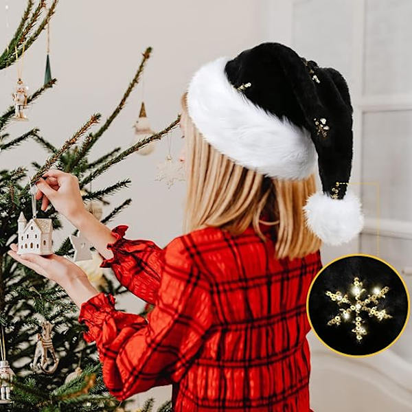 Svart gull julehatt for voksne, fløyelsjulehatt med myk an