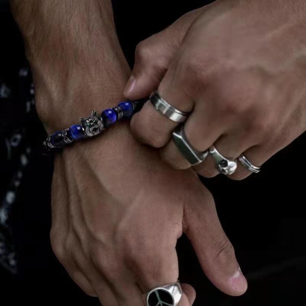 Handgjord mikroset koppar herr varghuvud armband med europeisk