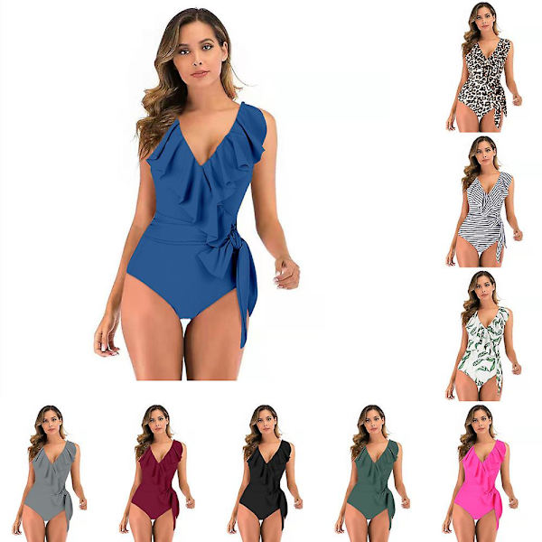 Kvinders V-hals Enkelt Stykke Bikini Ruffle Højtaljet Rygløs Tankini Elegant Badetøj Mave Kontrol Strand Badetøj S Sort Hvid