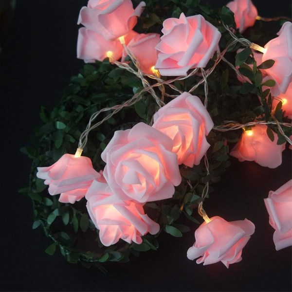 Pink Rose LED String Lights Batteridriven för bröllop, Hem Par