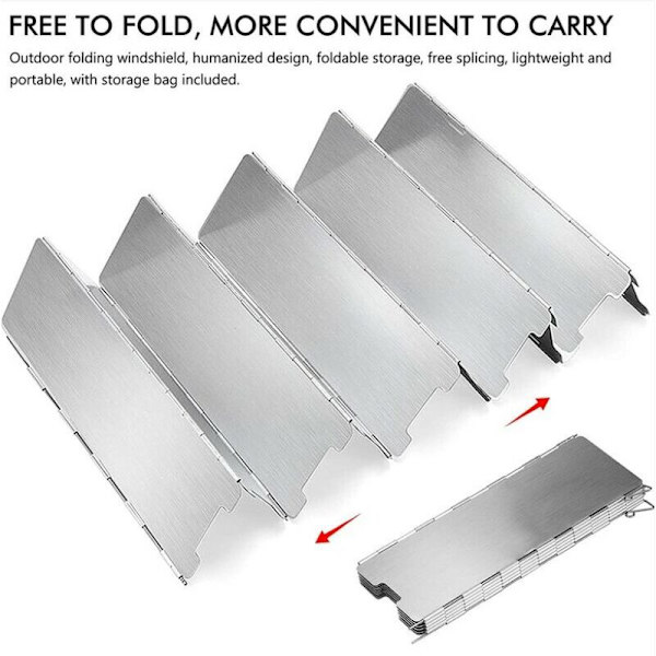 Hopfällbart vindskydd i aluminiumlegering, 20 plattor camping vindskydd