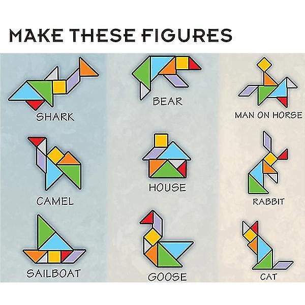 7-osainen palapeli, neliön muotoinen puinen palapeli, tangram-palapeli, älykkyyden kehittämispeli, aivopähkinä, älykkäät palikat, opetuslelu, hyvä lahja lapsille