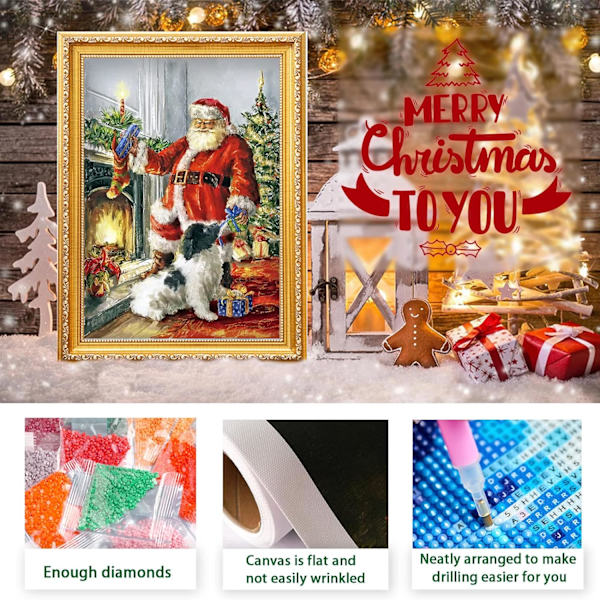 Diamantmålning Set Jultomte och Hund Diamantkonst Set Julstrumpa