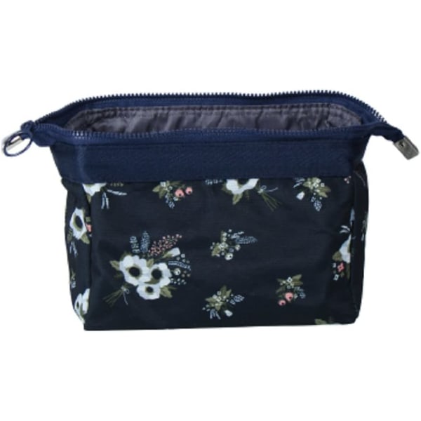 Small Foldable Compact Toiletry Bag, Makeup Bag, Japanese Style Floral Cosmetic Pouch (Black)