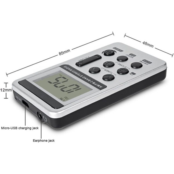 Mini Bärbar Stereo Radio, Uppladdningsbar Pocket Radio DSP AM FM 2 Band Stereo Radio Digital mottagare med hörlurar för äldre, Enkel att använda (Vit)