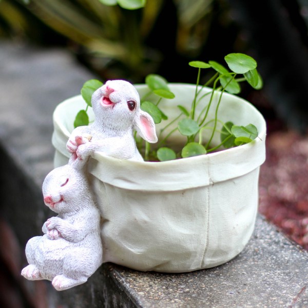 Sukkulente Potter Indendørs-Udendørs Plantepotte - Kanin Blomsterpotte med Svampe Dekoration, Kanin Plantepot Penneholder, Hjemmekontor Dekoration Påske Gave Plantepotte (8# med Drænhul)