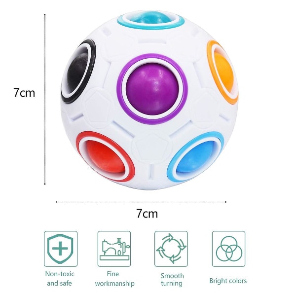 Magic Rainbow Ball Fidget Ball Speed ​​Pussel Ball Cube Brain Teasers Pedagogiska leksaksstrumpa fyllmedel för barn Vuxna（Vit）