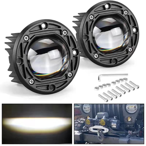 2 30W Gule-Hvite LED Bil Spotlights 3\" 8D Bi-Color Front Tåkelys