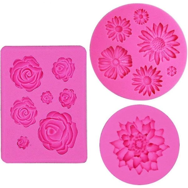 3 stk. Blomster Silikonemould, Fondant  Moulds Chokolade Rose Mould