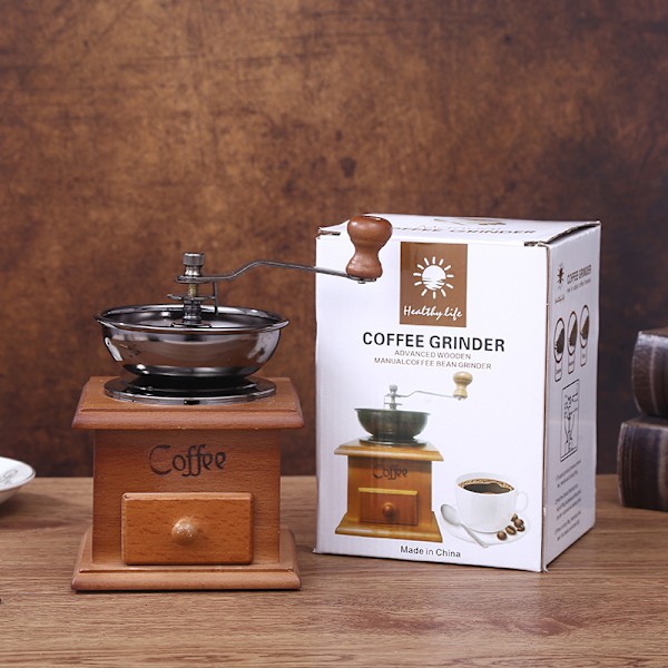 Træ manuel kaffekværn, ny keramisk håndkværn, lille kaffepulverkværn, husholdningskværn keramisk slibekern