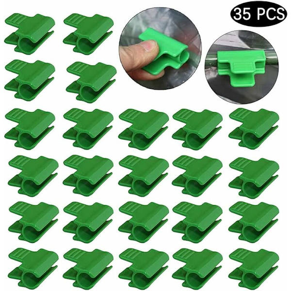 35 stycken växthusklämmor, täckradfilm, växthusklämma, växthusklämma, täckradfilm växthusfilm, plastnät tunnelbåge klämma, för växthus, ram, skydd (grön)