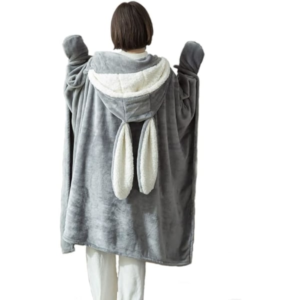 Gray bunny ears extra large wearable blanket, 130cmX120cm