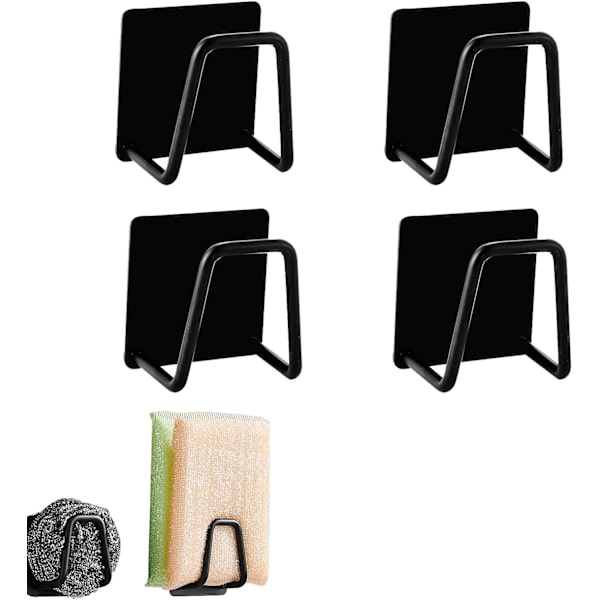 Svampställ i rostfritt stål, diskbänkssvampställ, självhäftande svamphållare, diskbänkssvamphållare, 4 stycken, svart 5*5cm