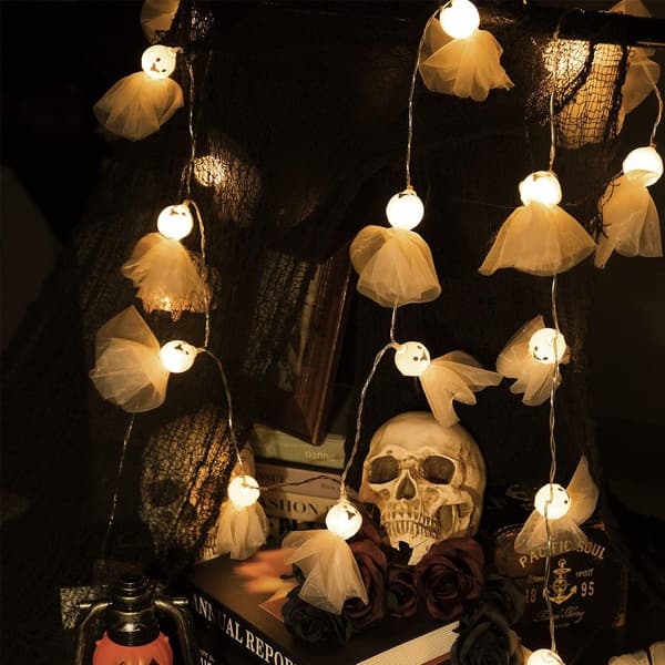 Halloween Ghost String Lights - 6ft 40stk LED Lace Ghost Wall Dekor