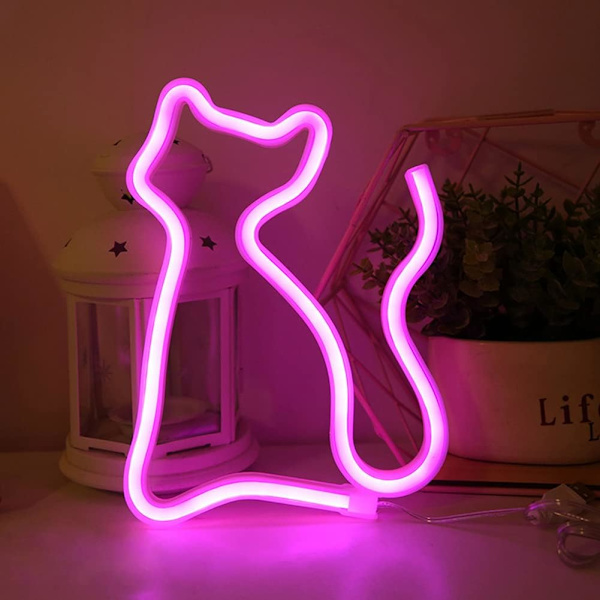 Colording Cat Neon Skyltar Läpplampor Väggdekor, Batteri/USB Ström