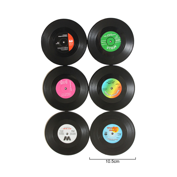 6 Vinylunderlägg med Retro CD-skiva, Dryckesunderlägg, Underlägg, Re